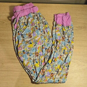 Little Wild Crowns S Bamboo Viscose Pajama Pants - Princess Print Pink Trim